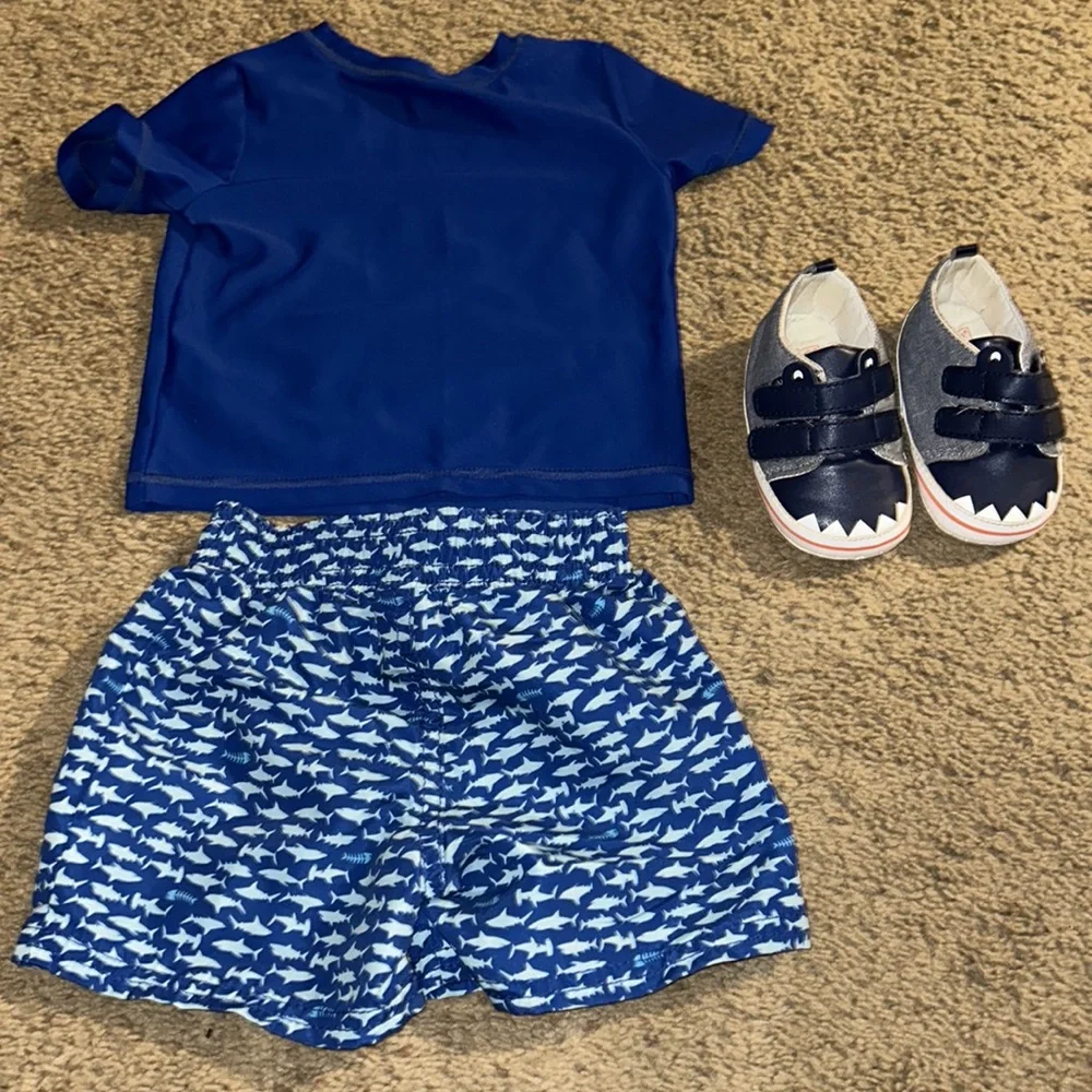 Oshkosh matching swim set and carters shark shoes. Size 6 months - Picture 2 of 4